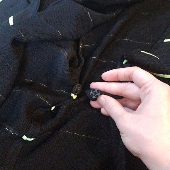 Ming Wang Women's Size Medium Snap Button Lime Green Striped Cardigan Wrap Top - Picture 7 of 16